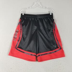 AND1 Shorts Mens Medium Black Red Athletic Basketball Mesh Drawstring Polyester